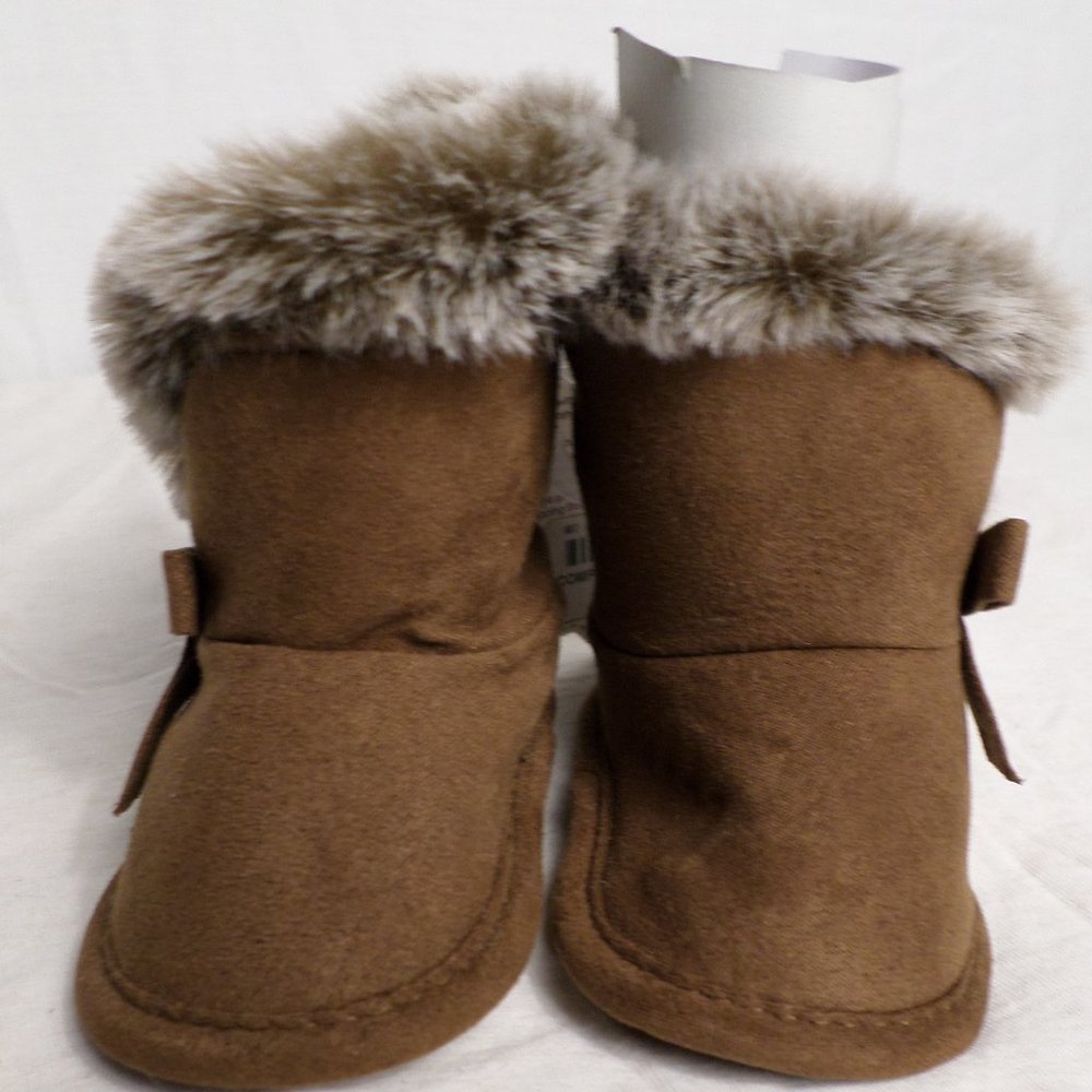 Just Steps Stepping Stones Brown & White/Brown Faux Fur Baby Girl Size 1  0-3m